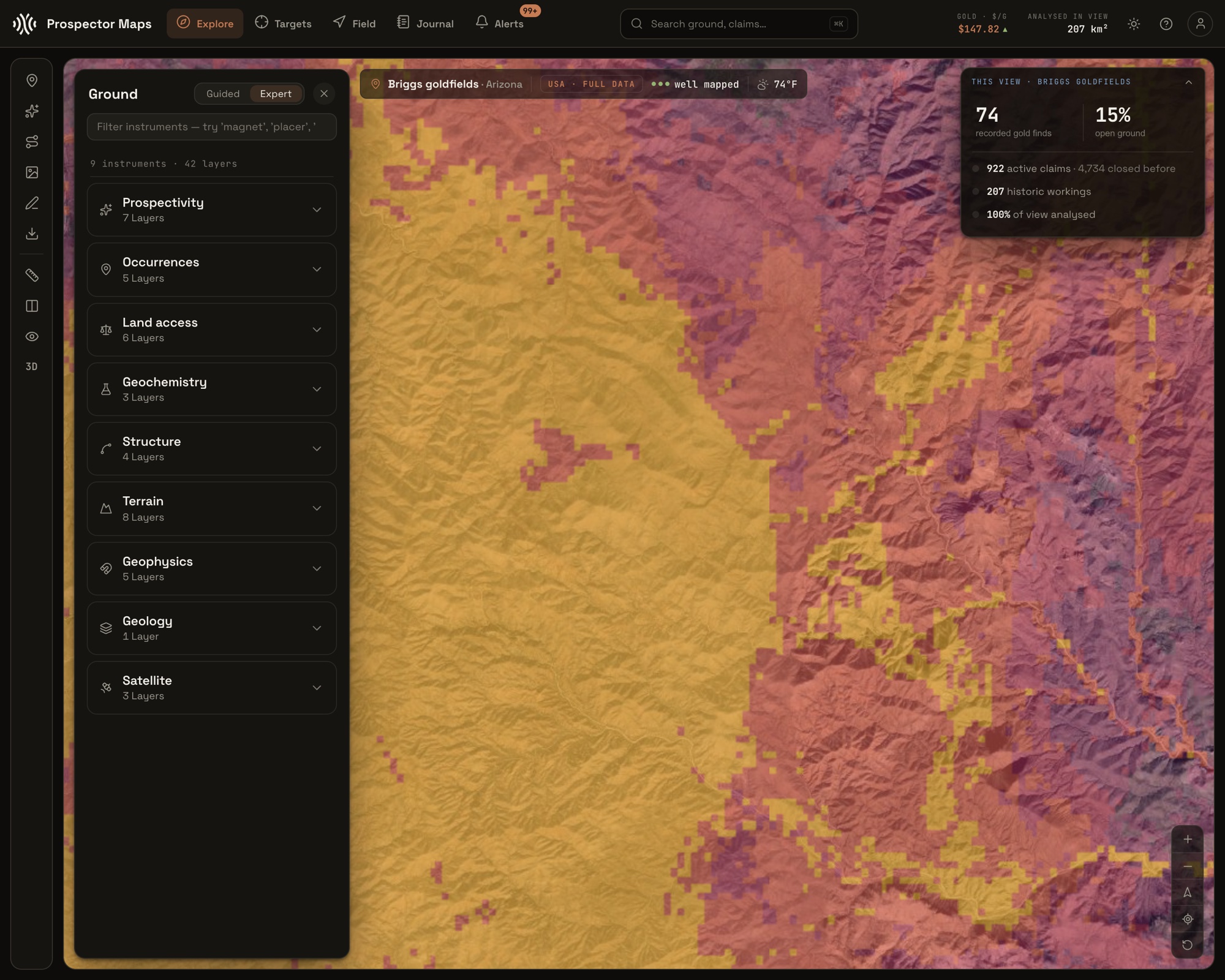 The Prospector Maps desktop dashboard, planning a trip