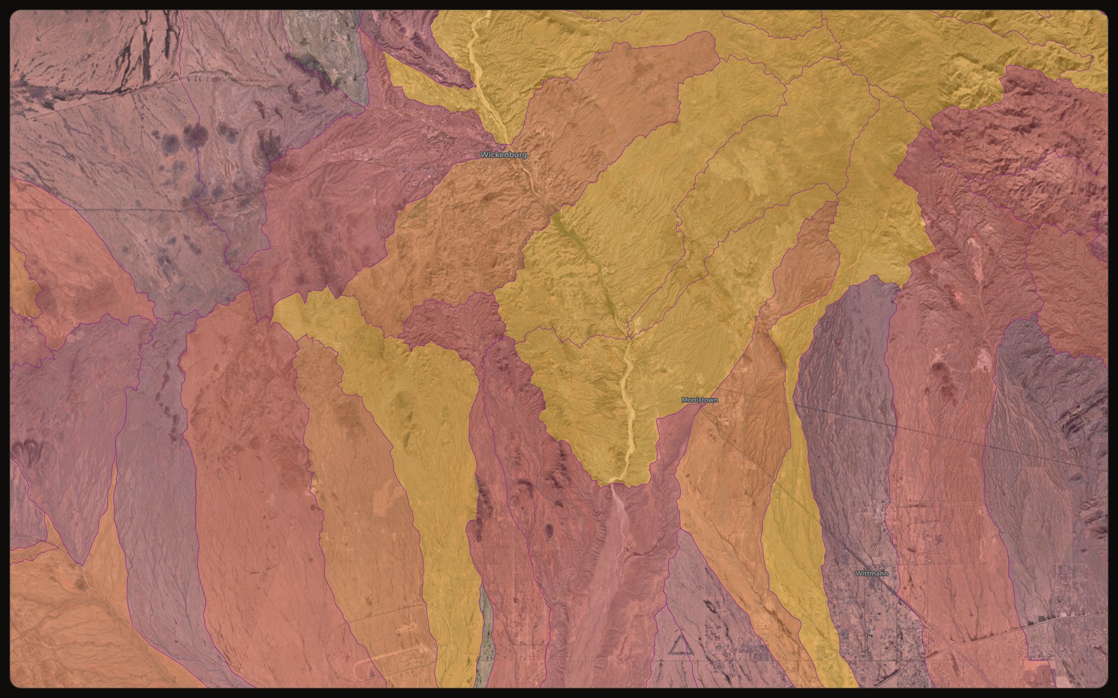 Drainage basins ranked by gold potential with a basin read